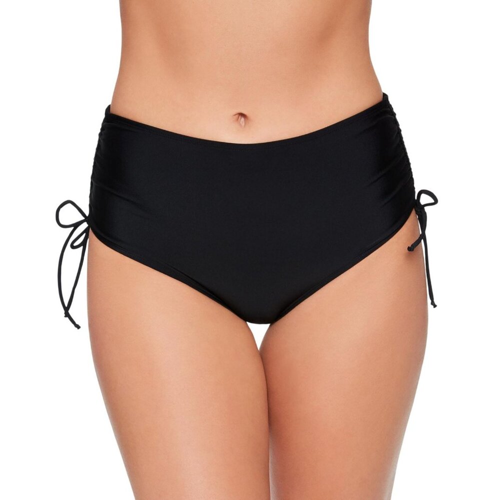 NWT Salt + Cove Solid Shirred-Side High-Waist Bikini Bottom 802156 Black L